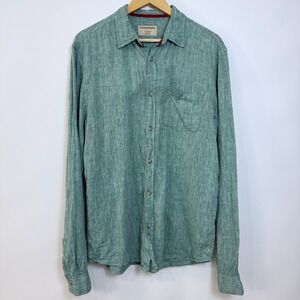 Cottonworld Linen Long Sleeve‎ Button Up Shirt Mens Large Green Prewashed